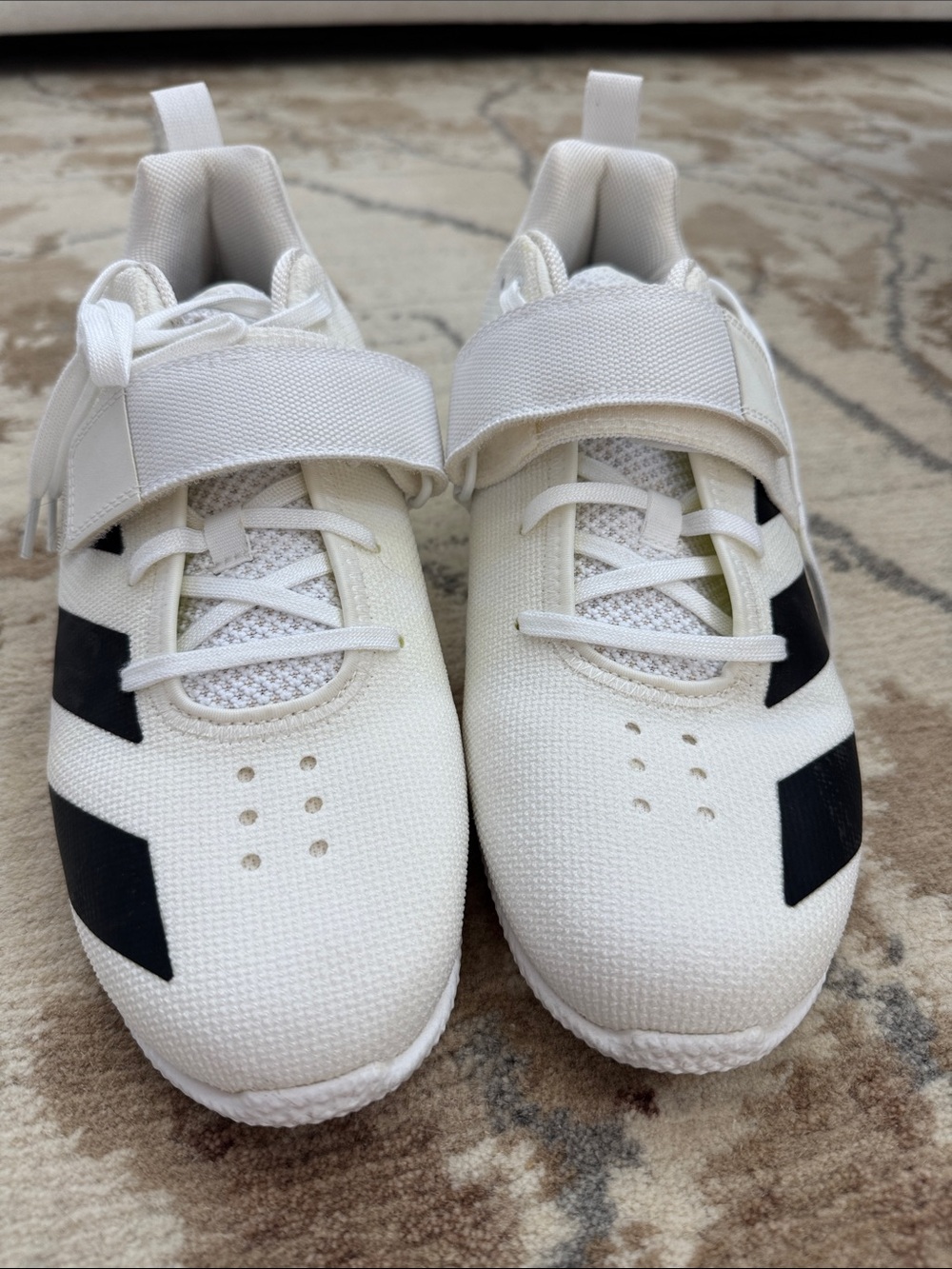 adidas White Sneakers with Black Accents — Strap Closure